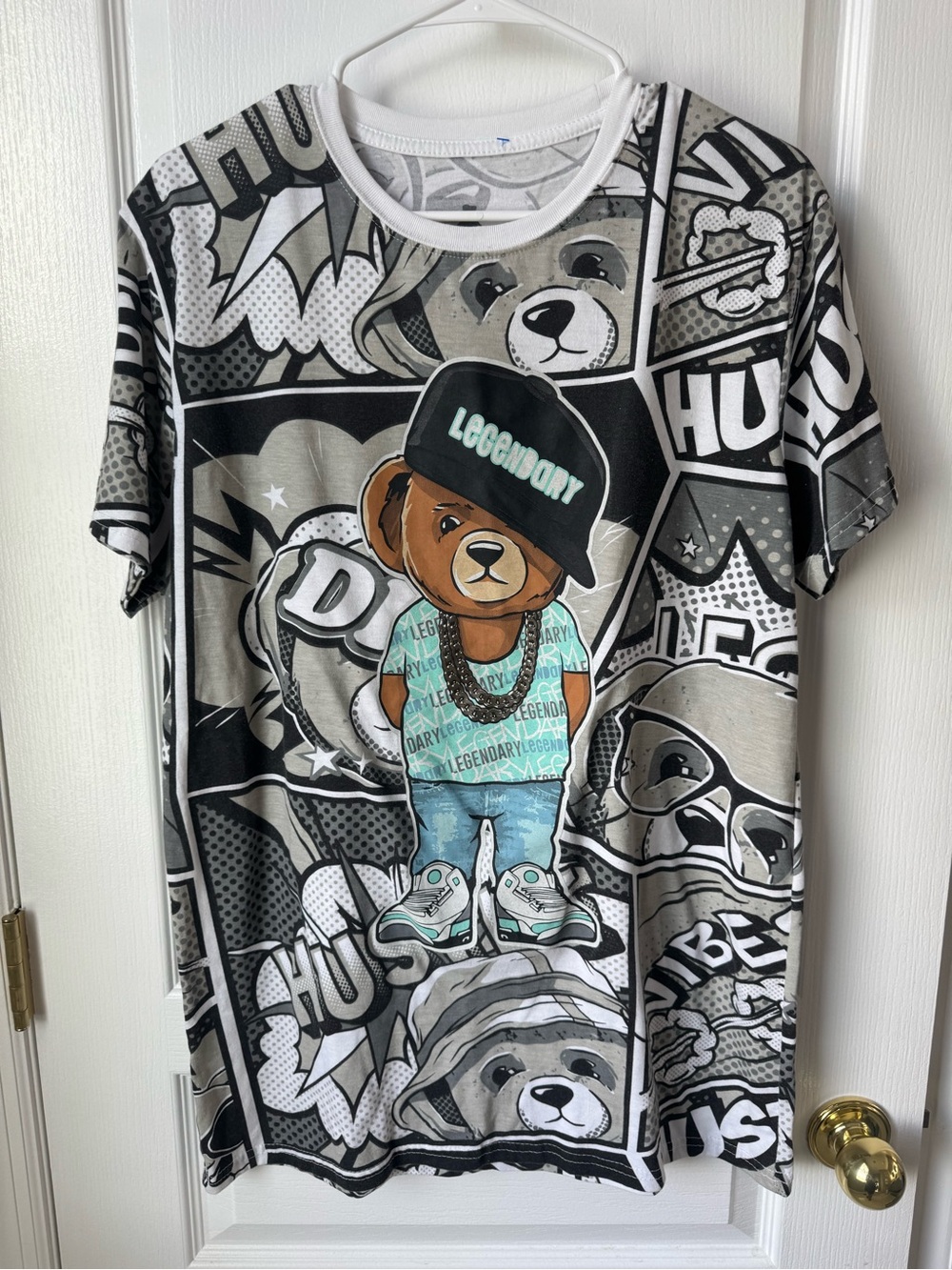 Mens Graphic Bear Tee in Black, Gray & White